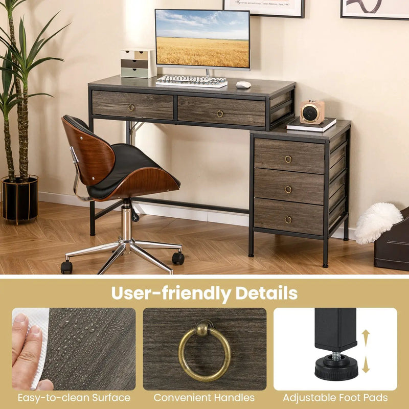 Computer Desk with 5 Drawers Home Office Desk with Side File Cabinet by DirectDeals