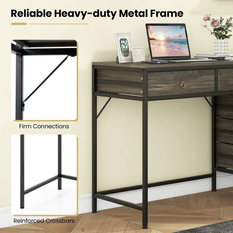 Computer Desk with 5 Drawers Home Office Desk with Side File Cabinet by DirectDeals