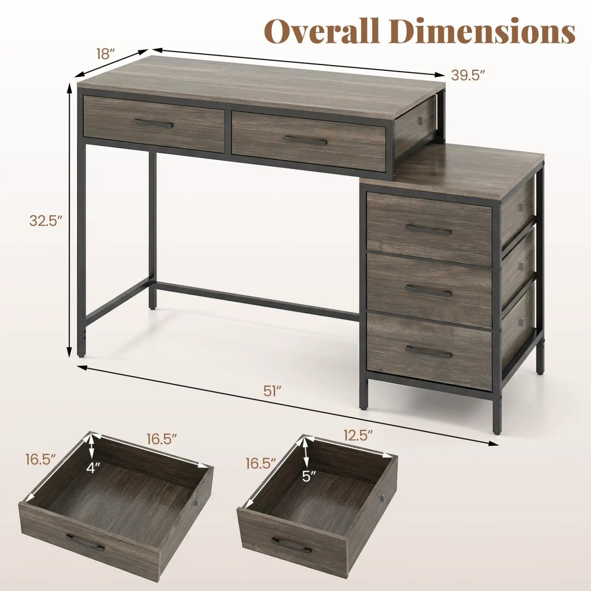 Computer Desk with 5 Drawers and Printer Stand for Bedroom and Small Spaces, photo 5 of 16