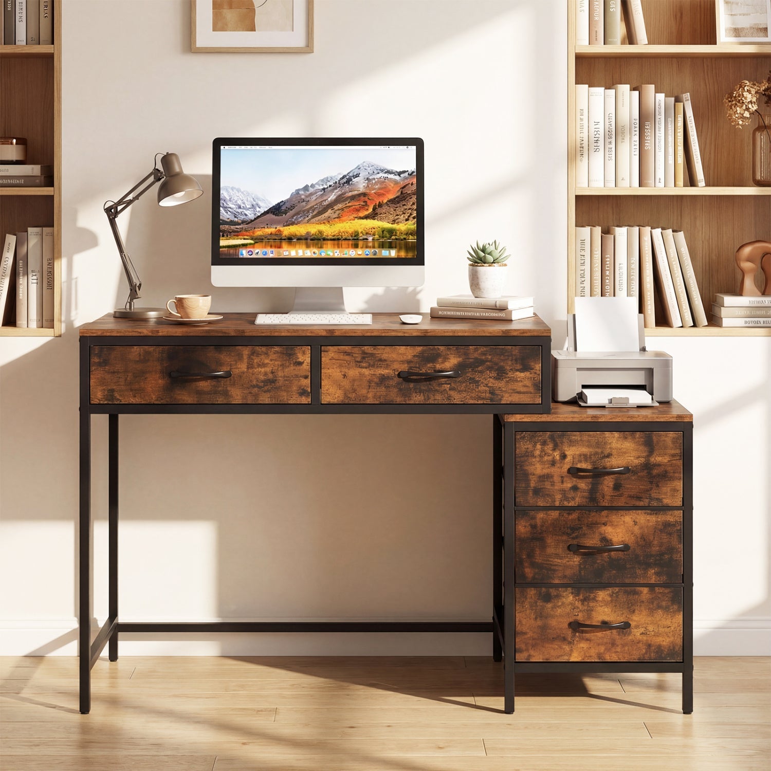 Computer Desk with 5 Drawers and Printer Stand for Bedroom and Small Spaces by DirectDeals
