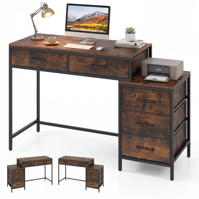 Computer Desk with 5 Drawers and Printer Stand for Bedroom and Small Spaces by DirectDeals