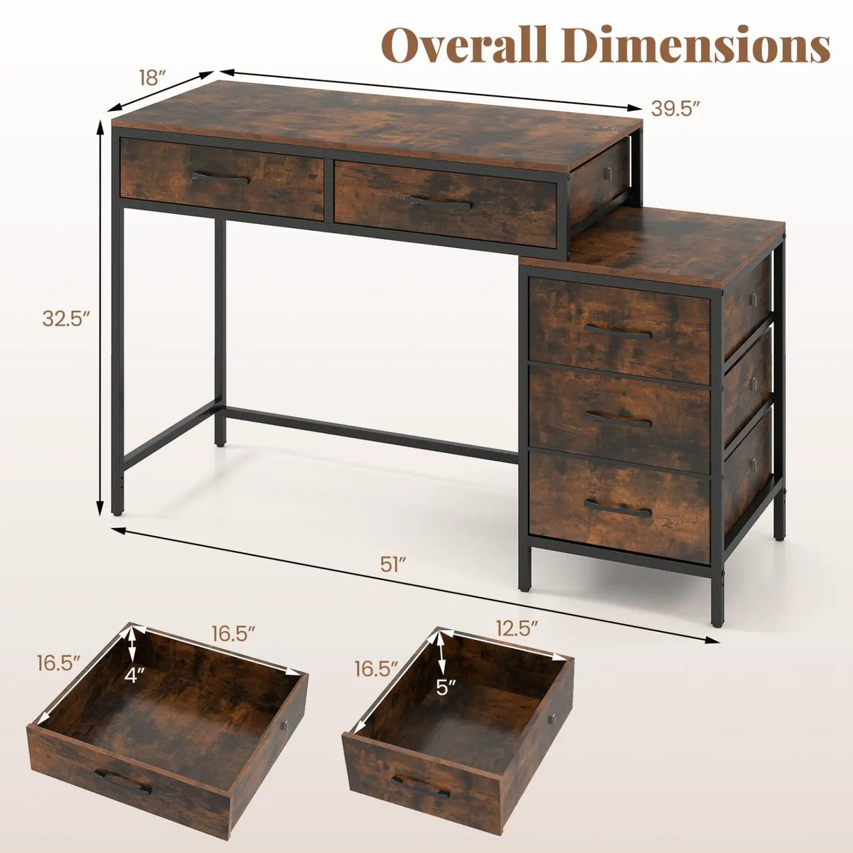 Computer Desk with 5 Drawers and Printer Stand for Bedroom and Small Spaces, photo 12 of 16