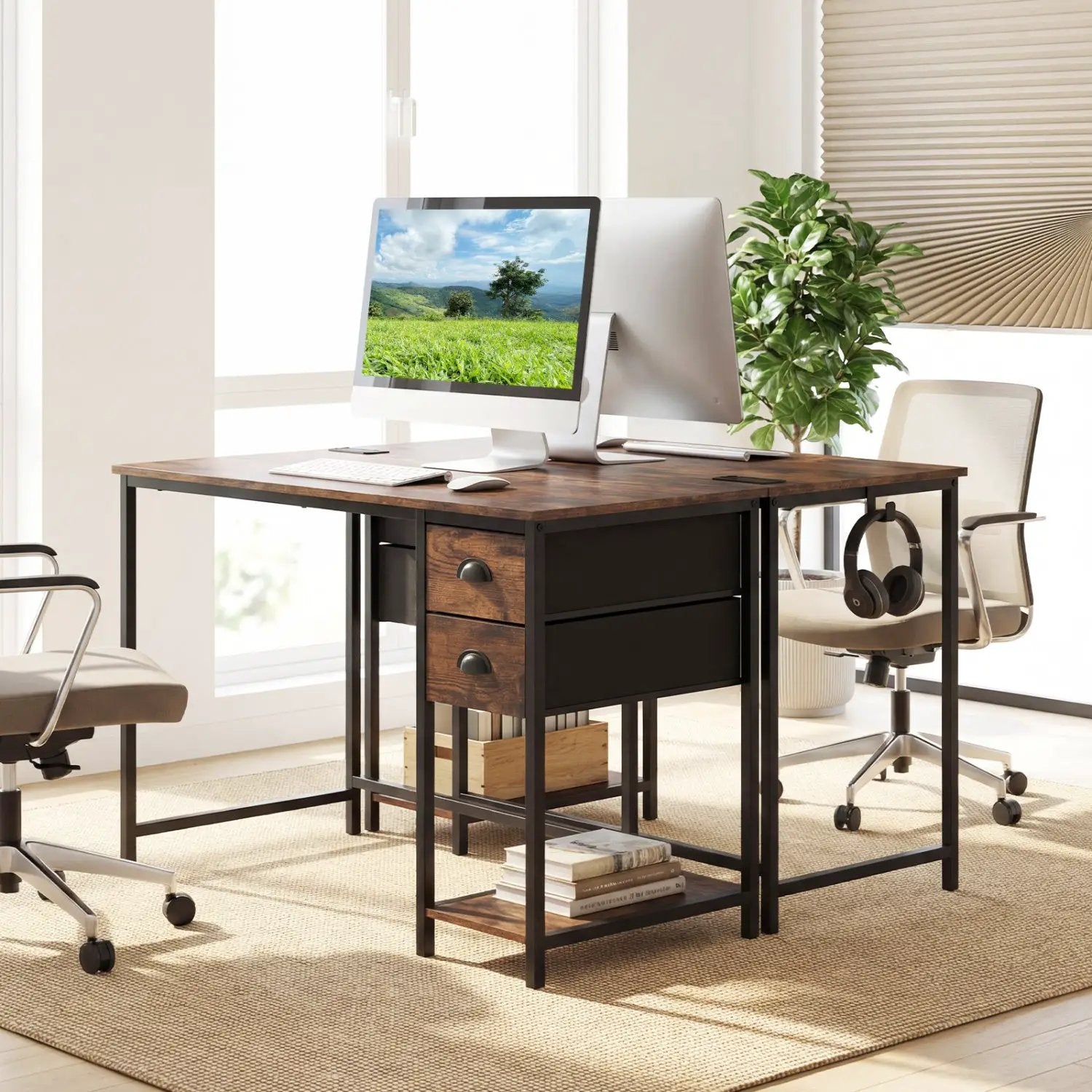 Computer Desk with Charging Station and 2 Fabric Drawers for Small Spaces by DirectDeals