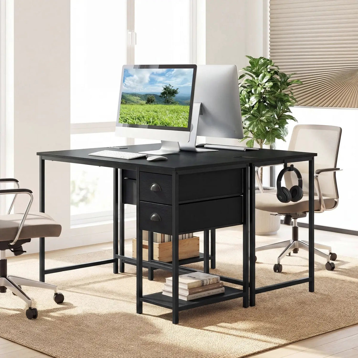 Computer Desk with Charging Station and 2 Fabric Drawers for Small Spaces, photo 14 of 16