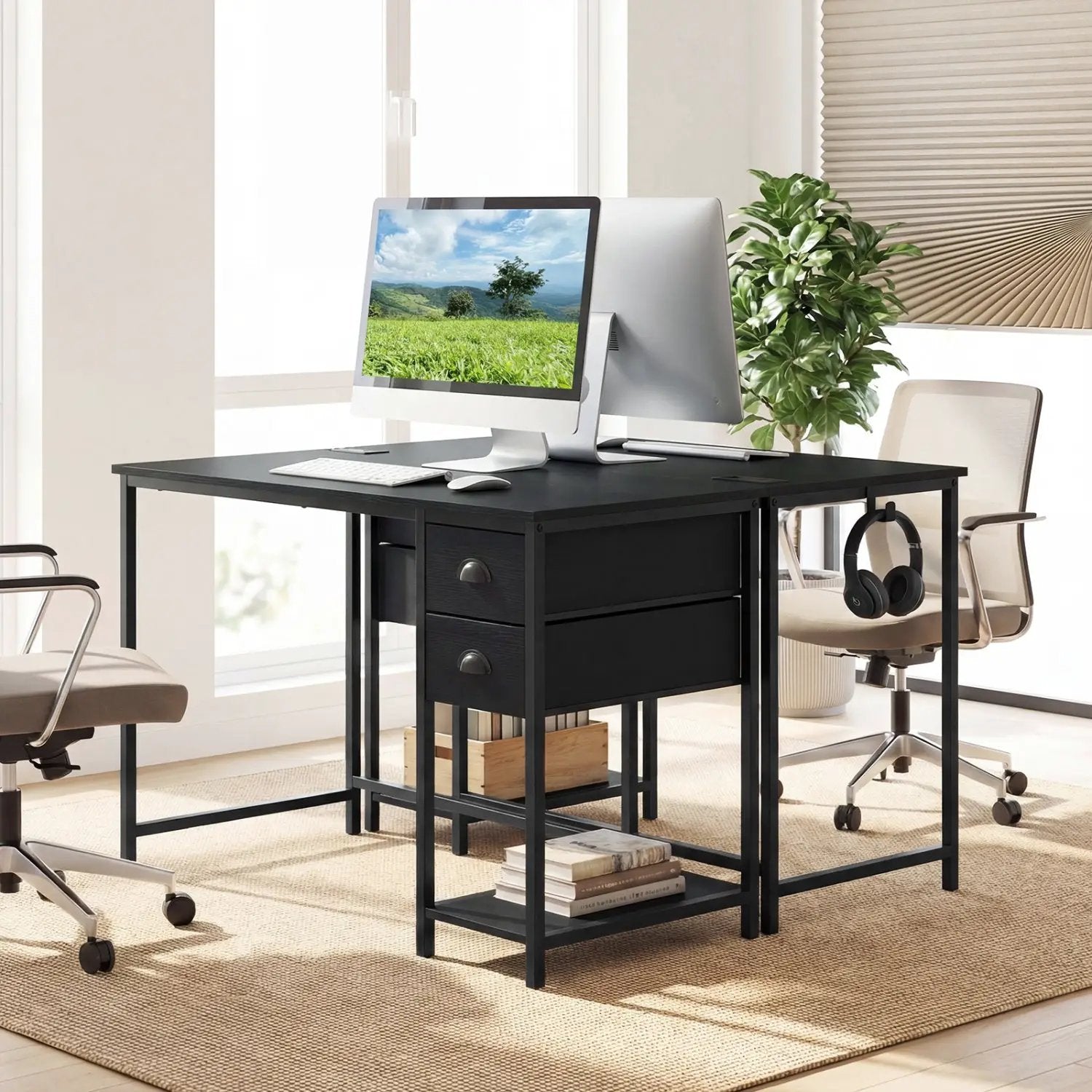 Computer Desk with Charging Station and 2 Fabric Drawers for Small Spaces by DirectDeals