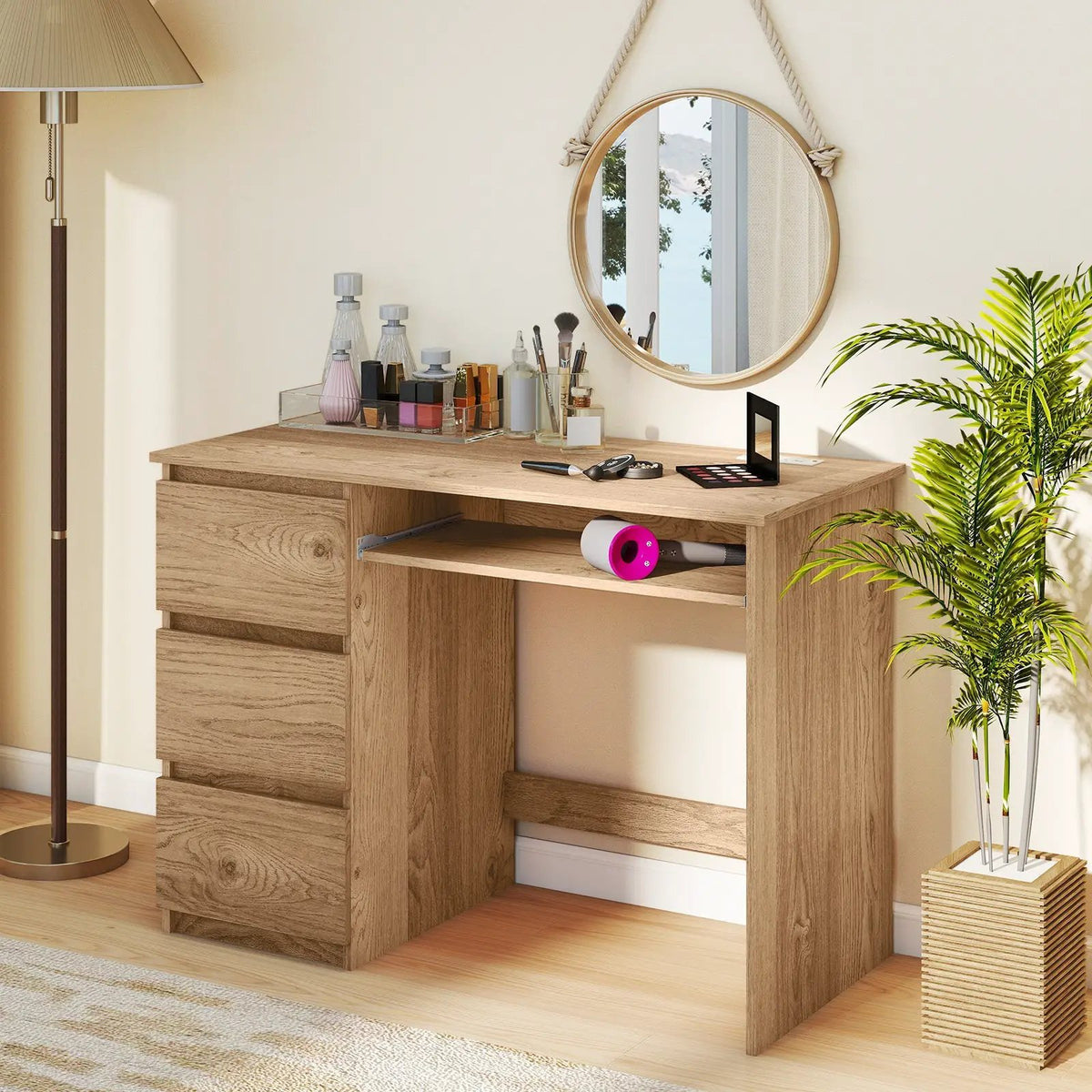 Computer Desk with Power Outlet Keyboard Tray and 3 Large Drawers, photo 2 of 9