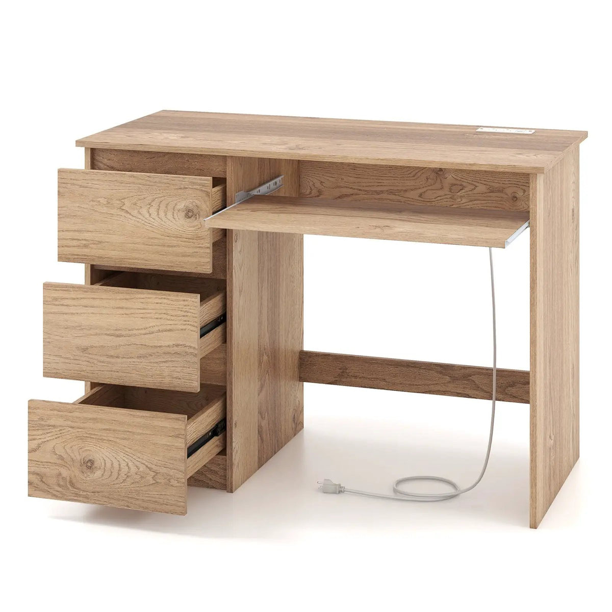 Computer Desk with Power Outlet Keyboard Tray and 3 Large Drawers, photo 4 of 9