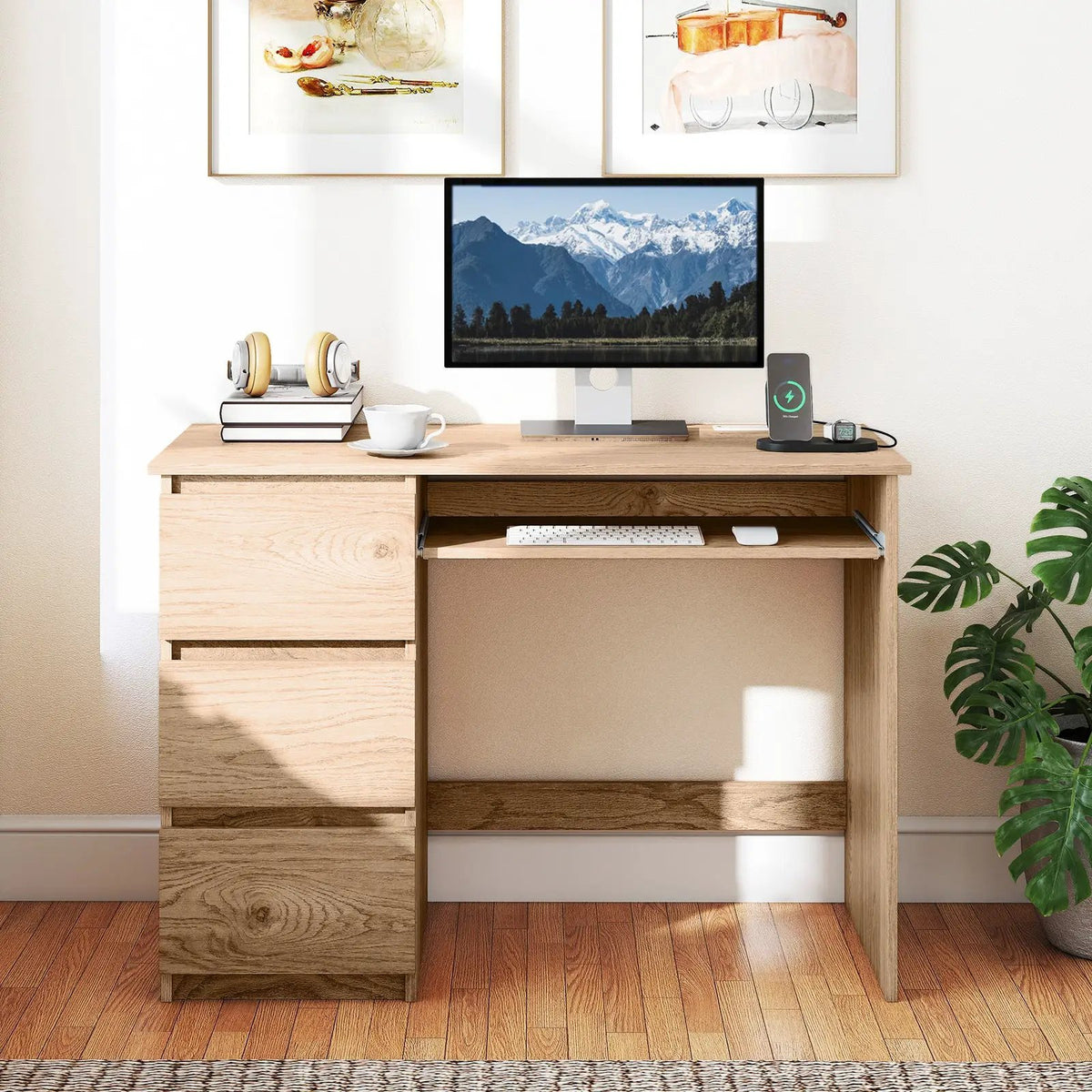 Computer Desk with Power Outlet Keyboard Tray and 3 Large Drawers, photo 6 of 9