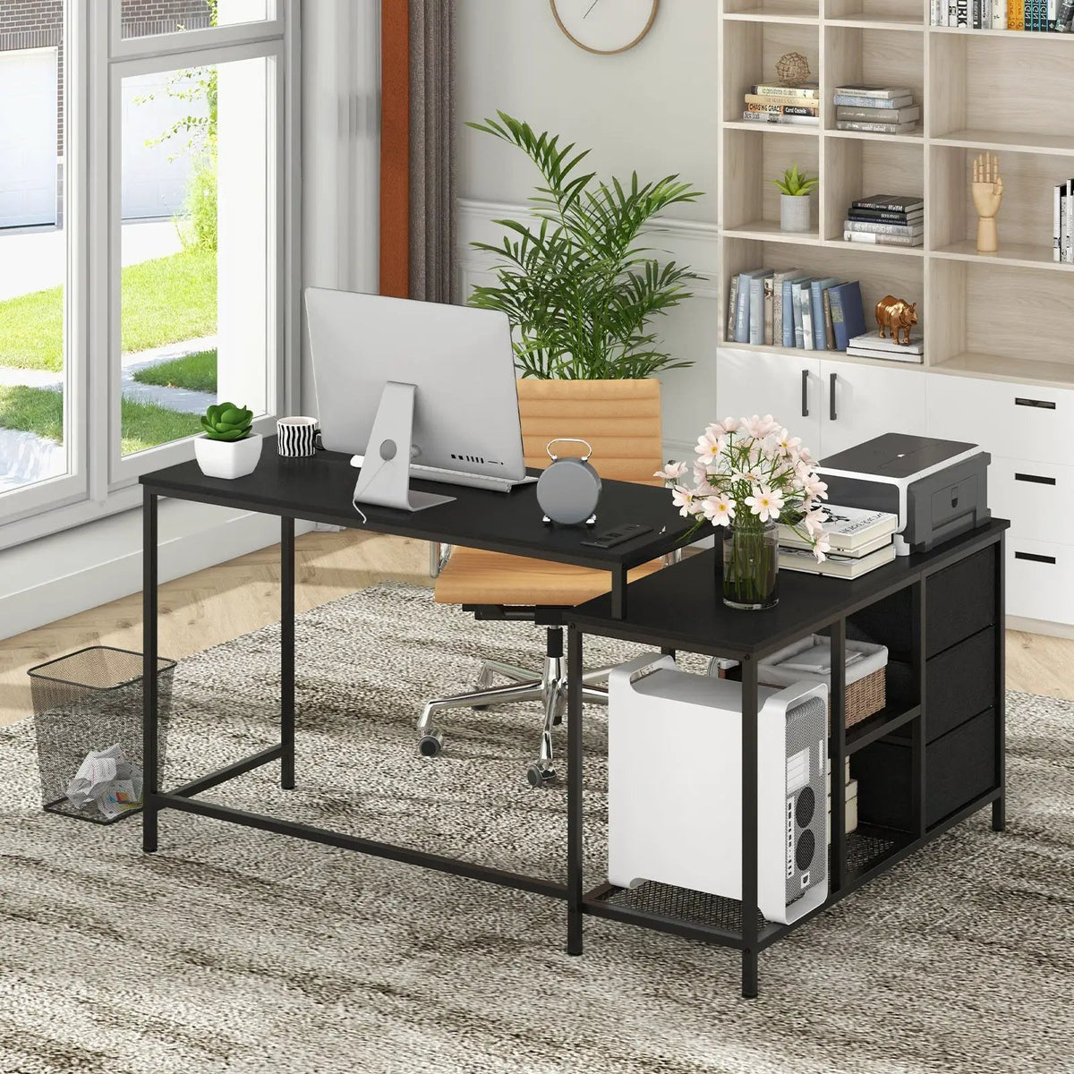 L-shaped Computer Desk with Power Outlet for Working Studying Gaming, photo 2 of 10