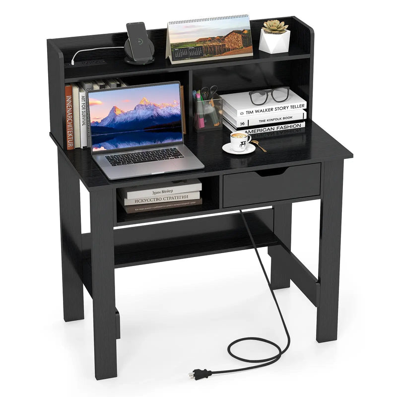 Computer Desk with Power Outlets USB Ports and Type-C-Black by DirectDeals