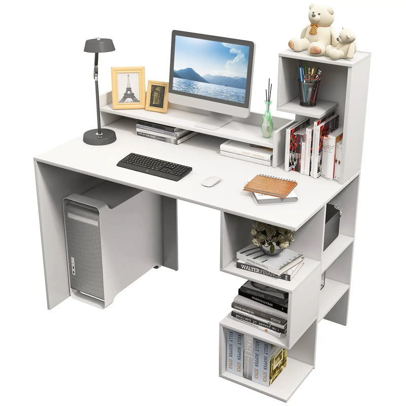 Modern Computer Desk with Storage Bookshelf and Hutch for Home Office by DirectDeals