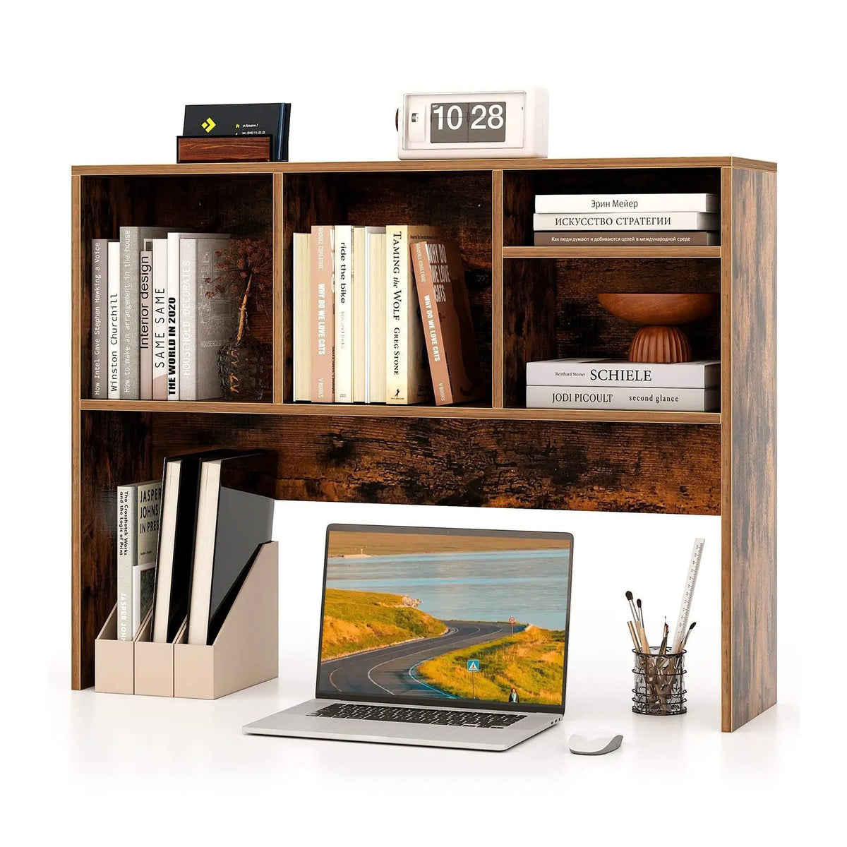 Computer Desktop Bookcase with 4 Cubbies and Open Back Compartment, photo 11 of 14