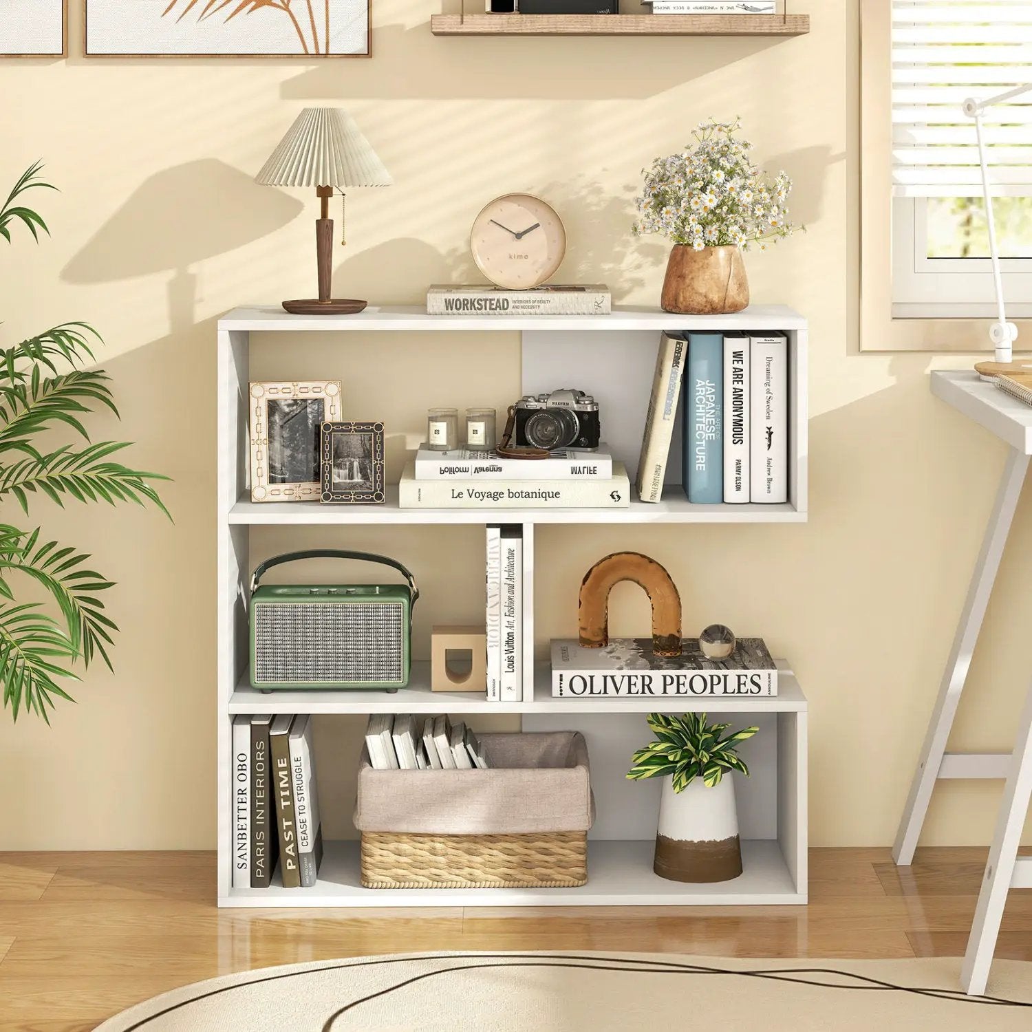 Concave Bookshelf with 3 Open Shelves and Anti-Tip Device by DirectDeals