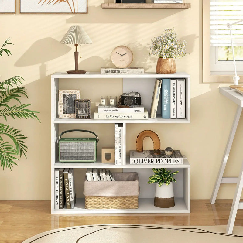 Concave Bookshelf with 3 Open Shelves and Anti-Tip Device by DirectDeals