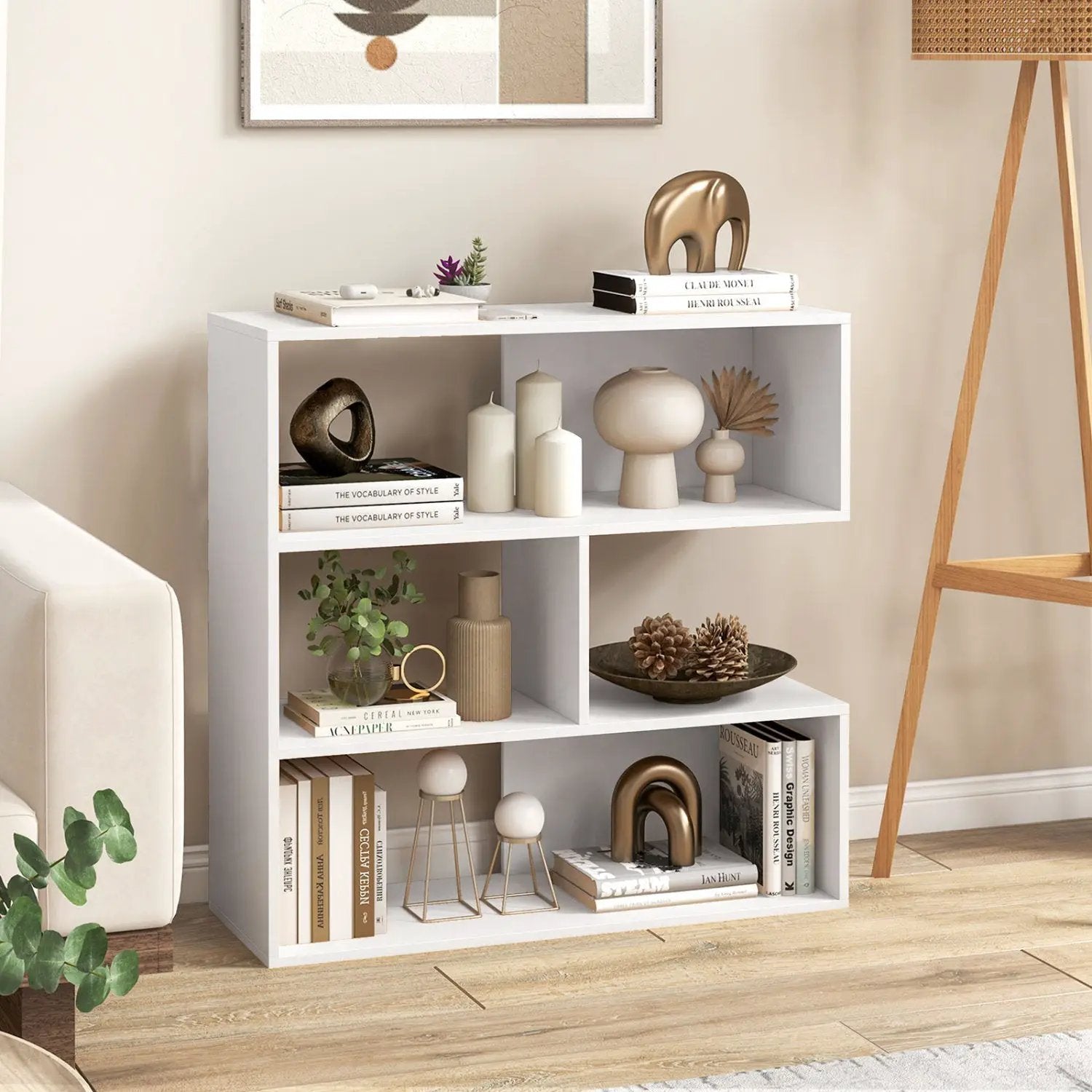 Concave Bookshelf with 3 Open Shelves and Anti-Tip Device by DirectDeals