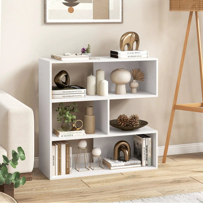 Concave Bookshelf with 3 Open Shelves and Anti-Tip Device by DirectDeals