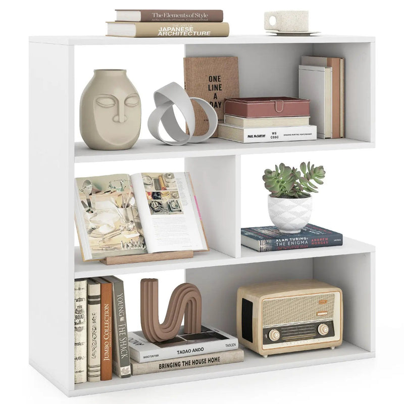 Concave Bookshelf with 3 Open Shelves and Anti-Tip Device by DirectDeals