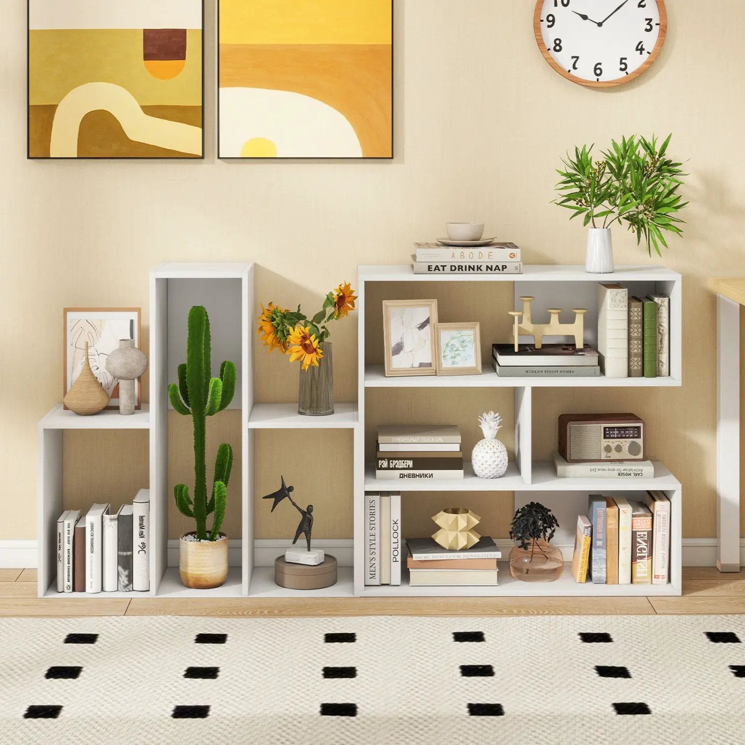 Geometric Bookshelf Set with 3 Open Shelves and Anti-Tip by DirectDeals