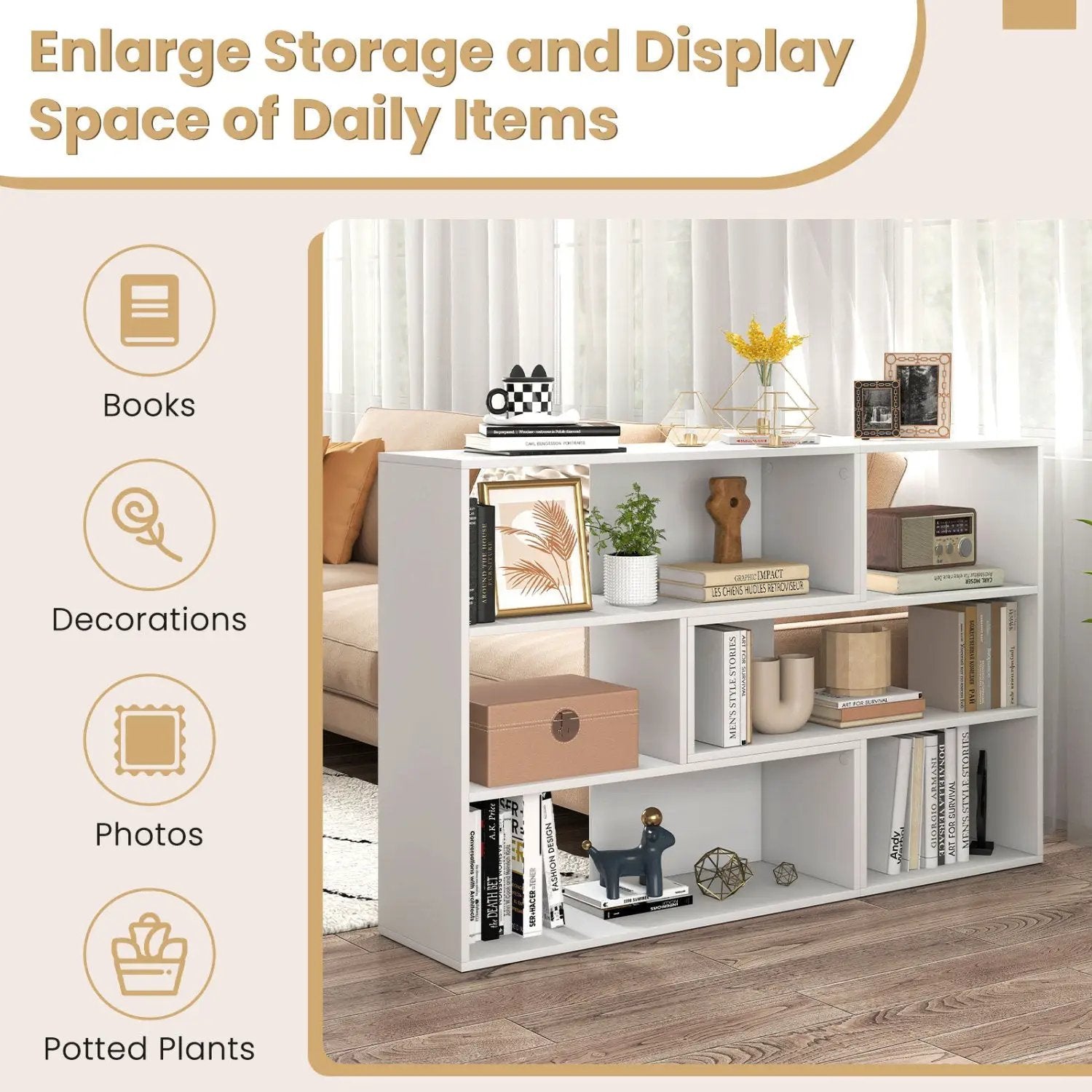 Geometric Bookshelf Set with 3 Open Shelves and Anti-Tip by DirectDeals