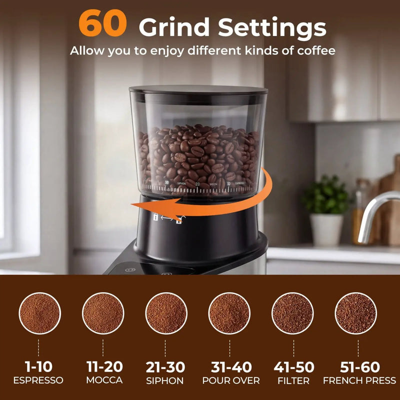 Conical Burr Coffee Grinder with 60 Precise Grinding Settings and Digital Display by DirectDeals