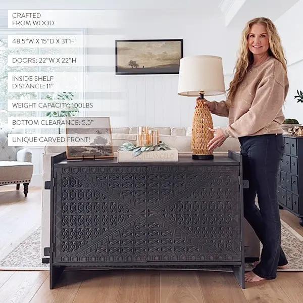 48 Inch Carved Pattern Wood Console Table by Decor Steals