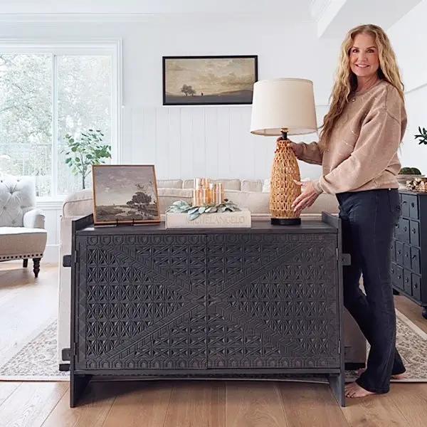 48 Inch Carved Pattern Wood Console Table by Decor Steals