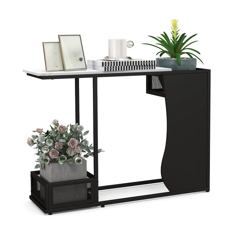 43.5 Inch Console Table with Plant Position and Faux Marble Top-Black by DirectDeals