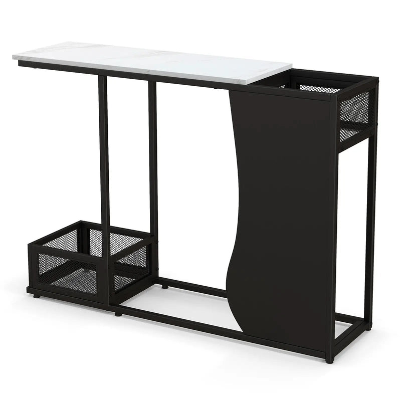 43.5 Inch Console Table with Plant Position and Faux Marble Top-Black by DirectDeals