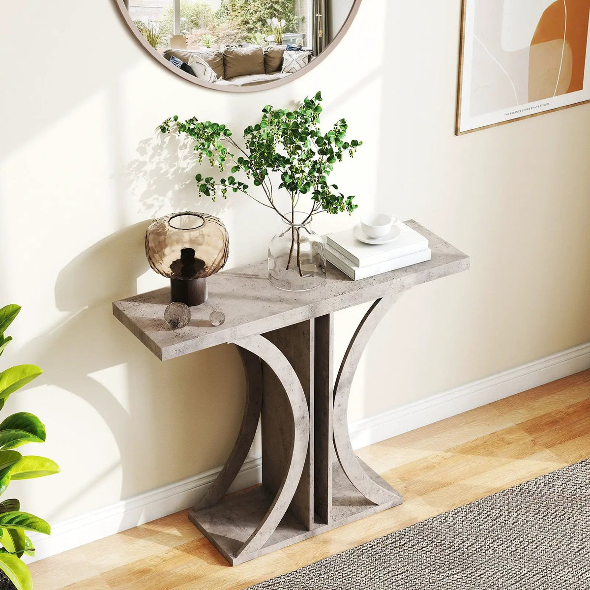 Console Table 39.5 Inch Rectangular Entryway Table with Geometric Frame by DirectDeals