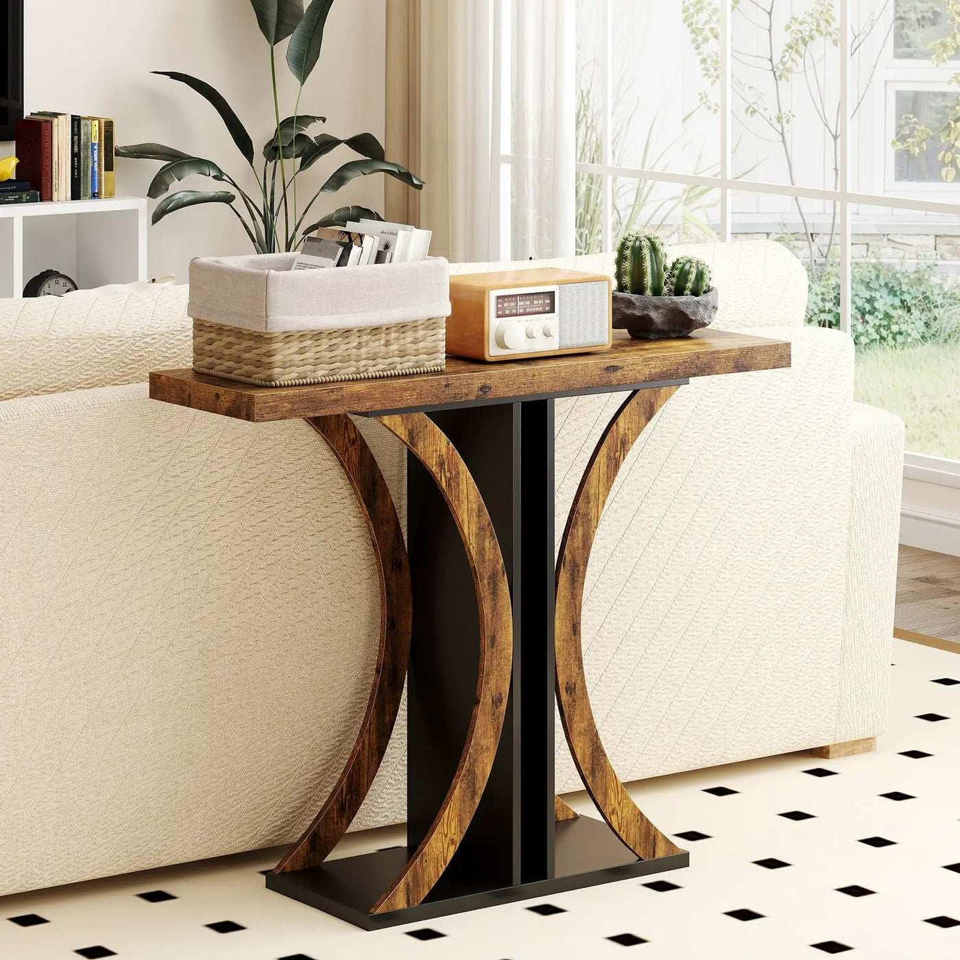 Console Table 39.5 Inch Rectangular Entryway Table with Geometric Frame by DirectDeals