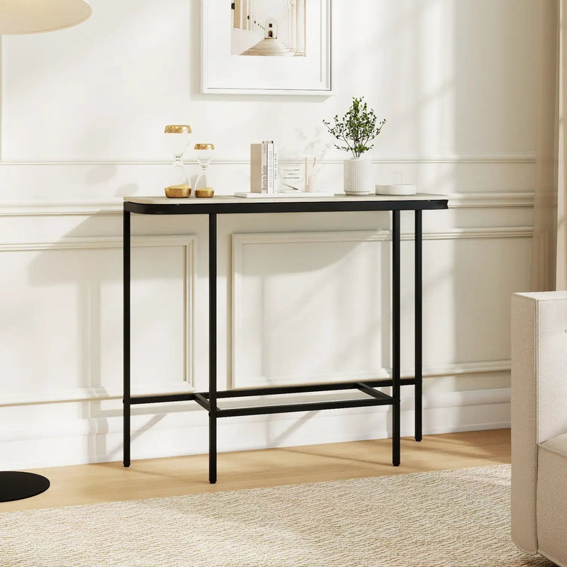 Console Table 44-Inch Entryway Table with Faux Marble Tabletop and Heavy-Duty Metal Frame by DirectDeals