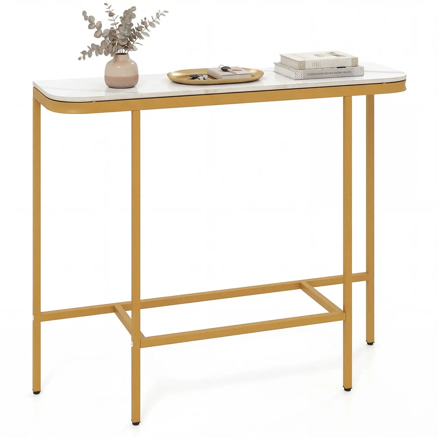 Console Table 44-Inch Entryway Table with Faux Marble Tabletop and Heavy-Duty Metal Frame by DirectDeals