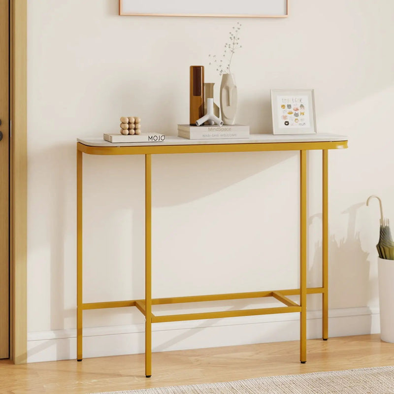 Console Table 44-Inch Entryway Table with Faux Marble Tabletop and Heavy-Duty Metal Frame by DirectDeals