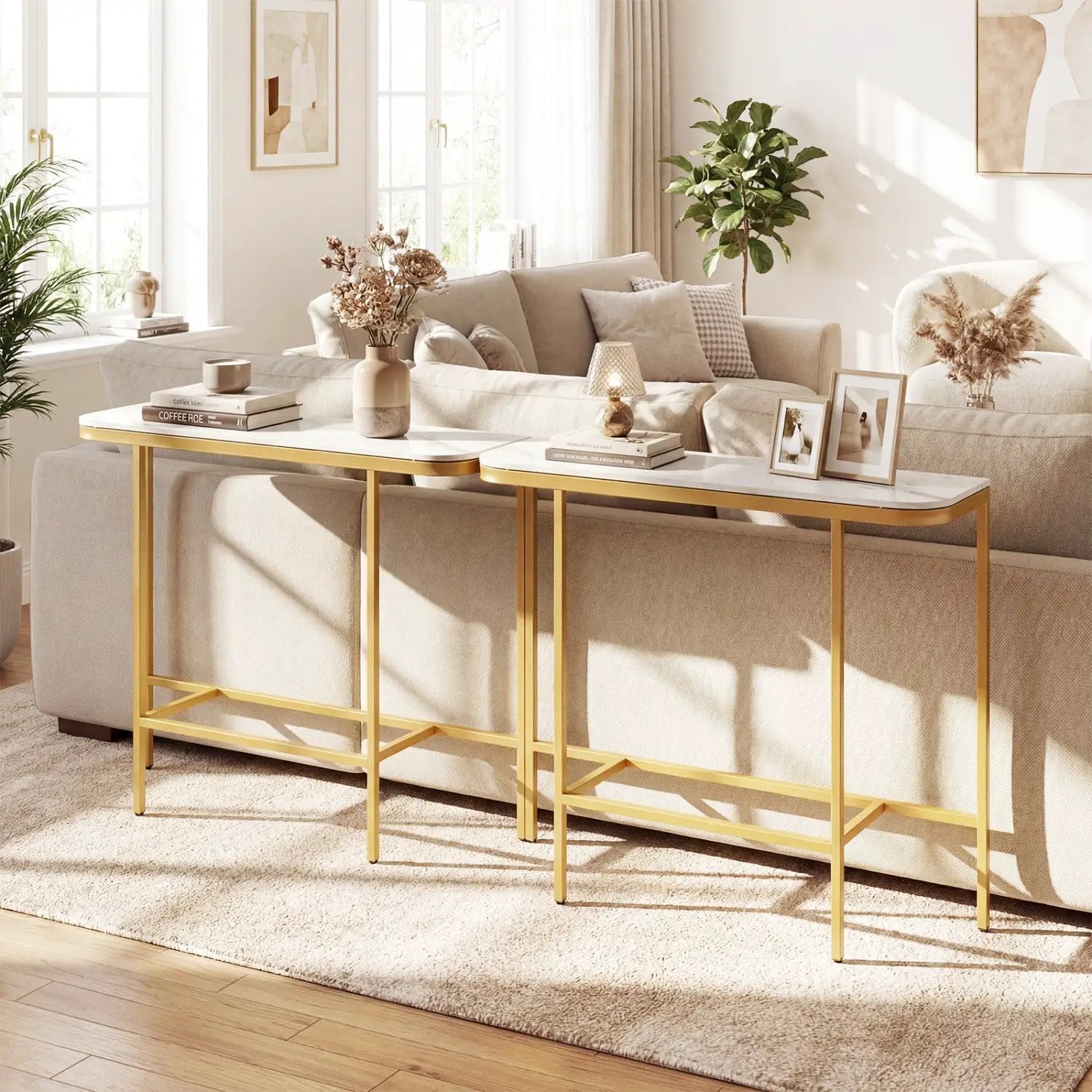 Console Table 44-Inch Entryway Table with Faux Marble Tabletop and Heavy-Duty Metal Frame by DirectDeals