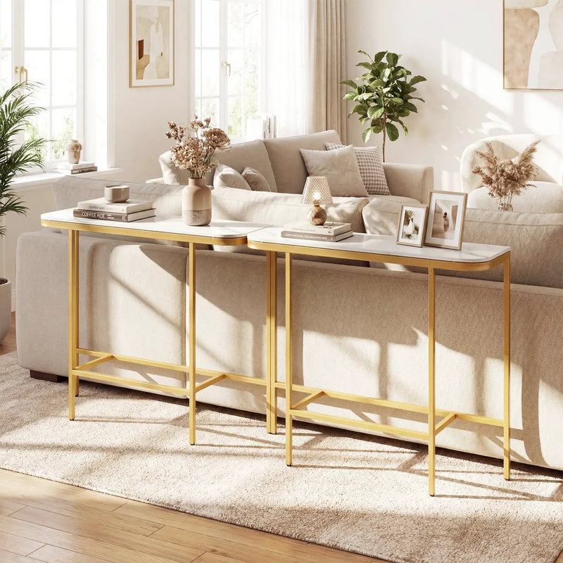 Console Table 44-Inch Entryway Table with Faux Marble Tabletop and Heavy-Duty Metal Frame by DirectDeals