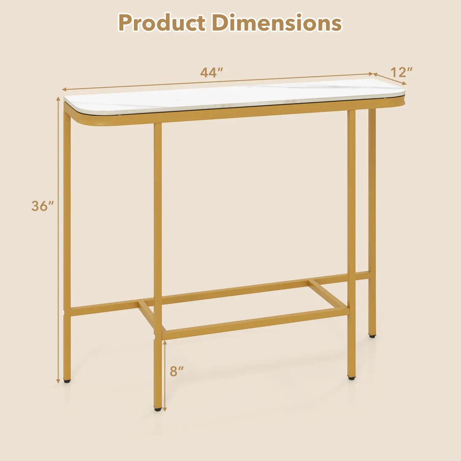 Console Table 44-Inch Entryway Table with Faux Marble Tabletop and Heavy-Duty Metal Frame by DirectDeals