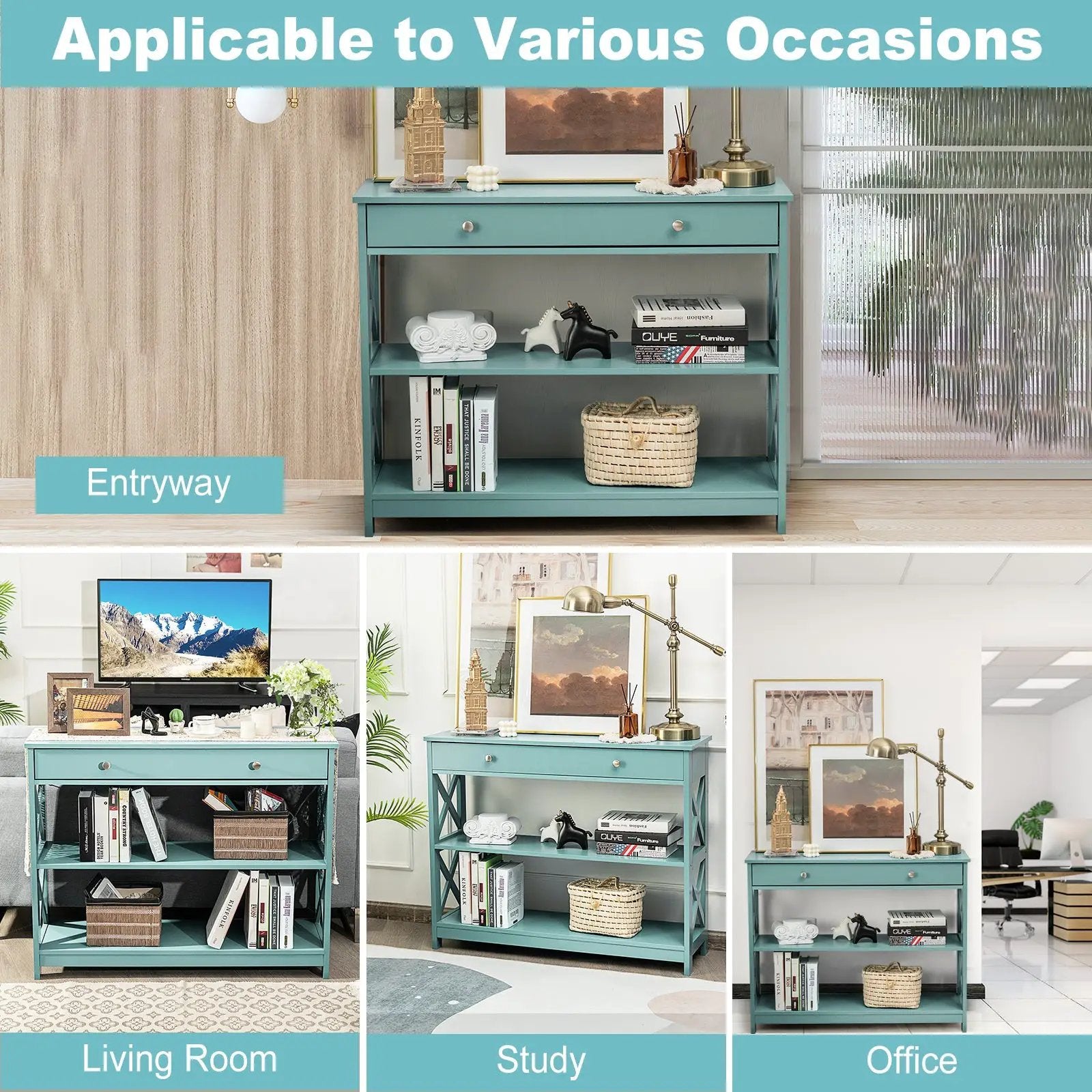 Console Table 3-Tier with Drawer and Storage Shelves by DirectDeals
