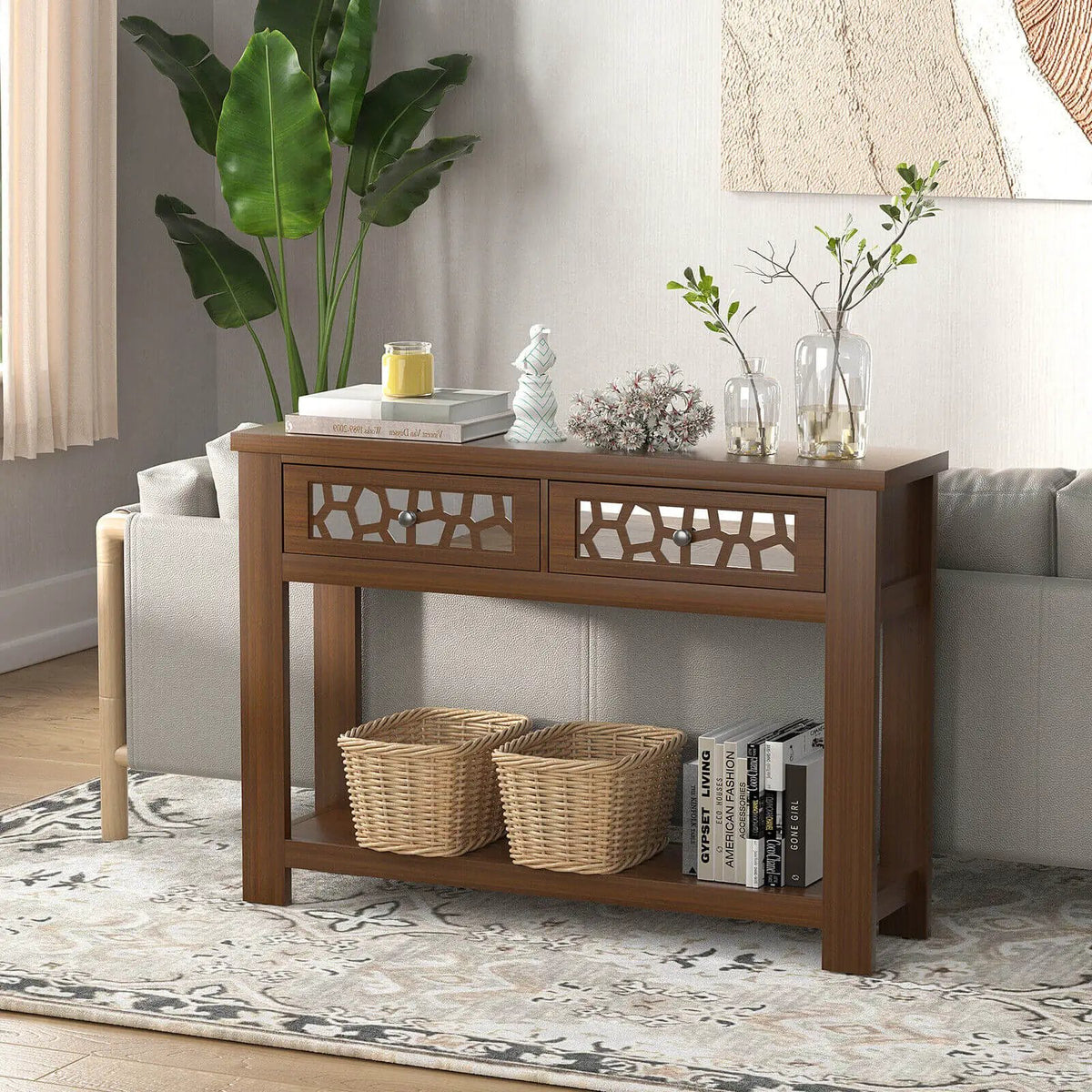 2-Tier Console Table with Drawers and Open Storage Shelf, photo 2 of 9