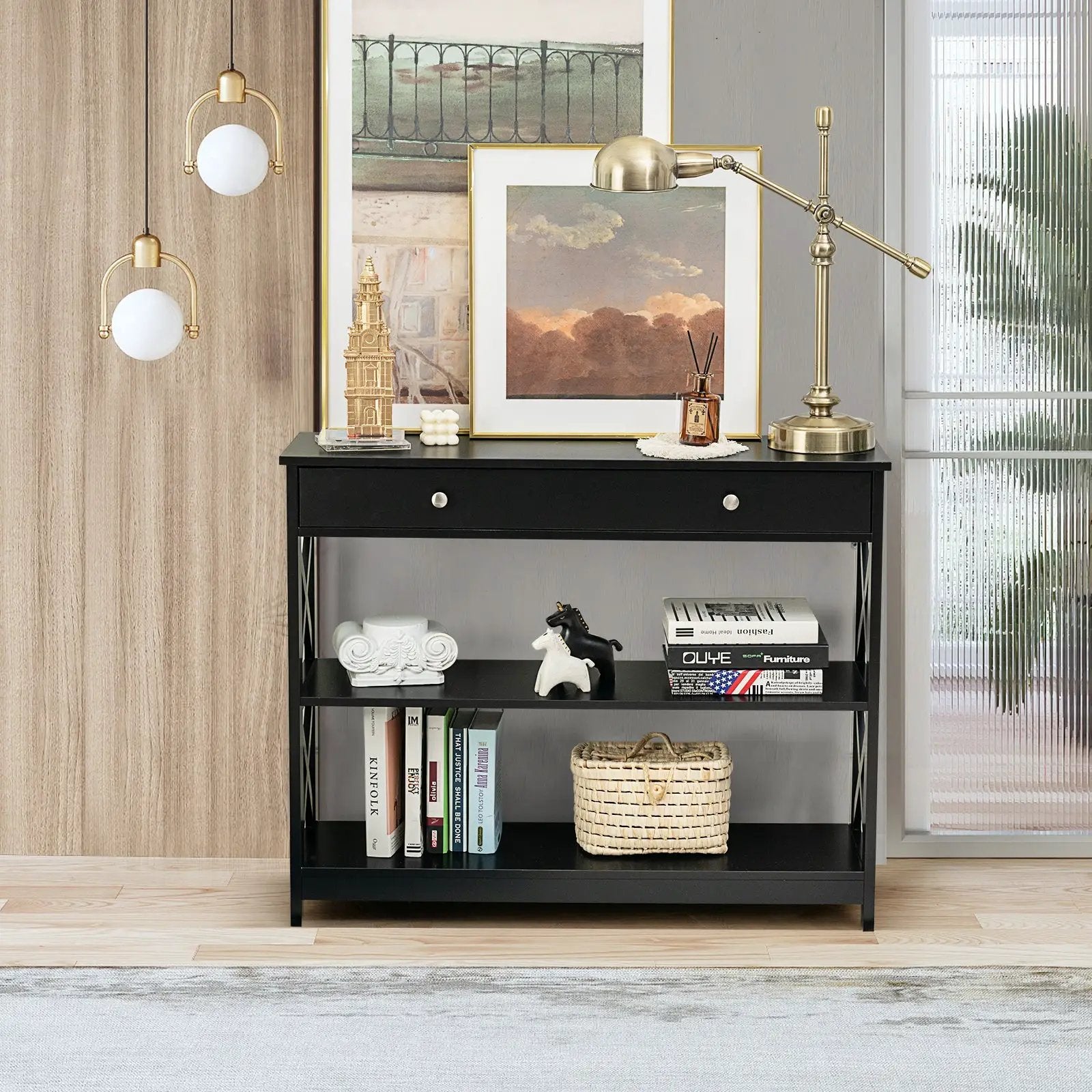 Console Table 3-Tier with Drawer and Storage Shelves by DirectDeals