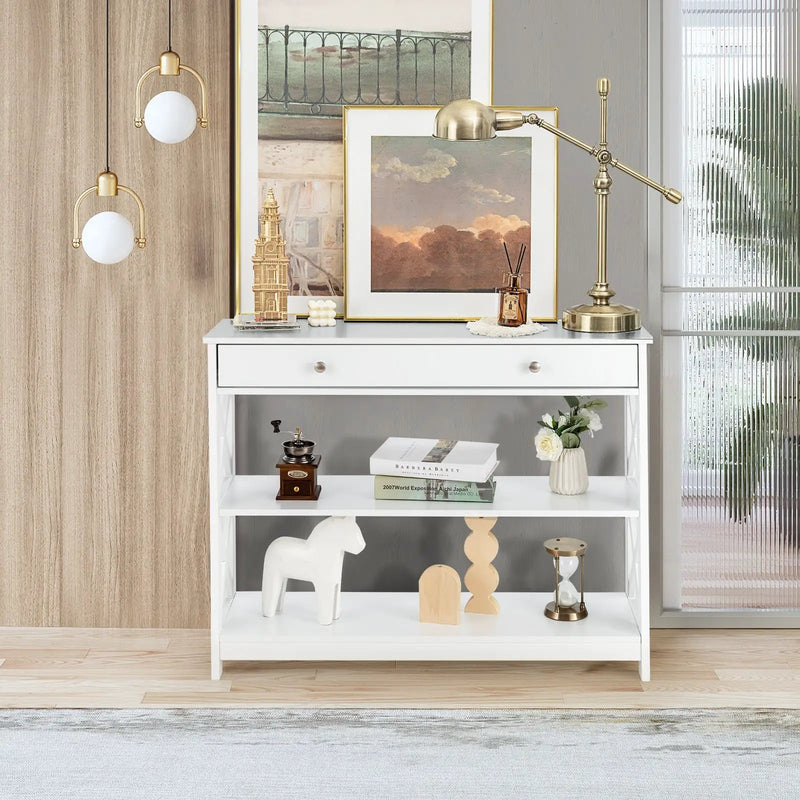 Console Table 3-Tier with Drawer and Storage Shelves by DirectDeals