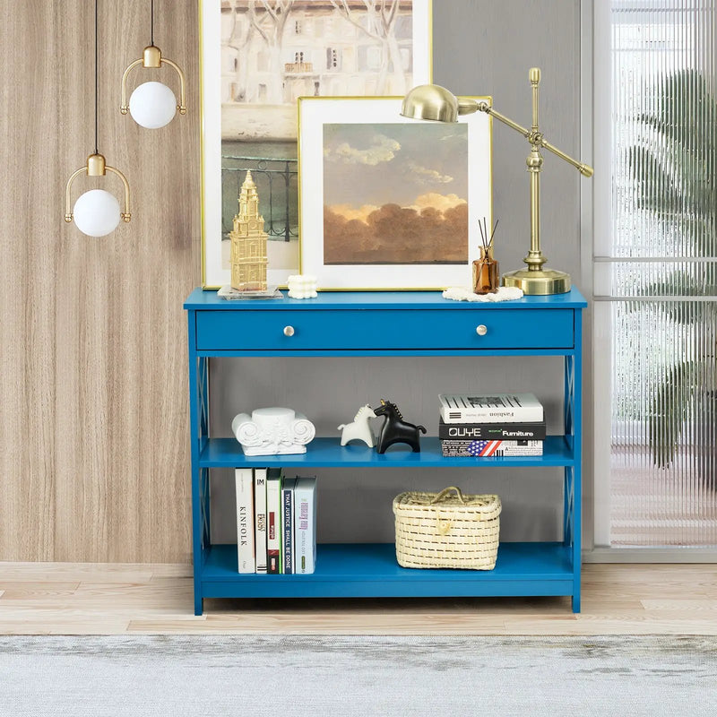 Console Table 3-Tier with Drawer and Storage Shelves by DirectDeals