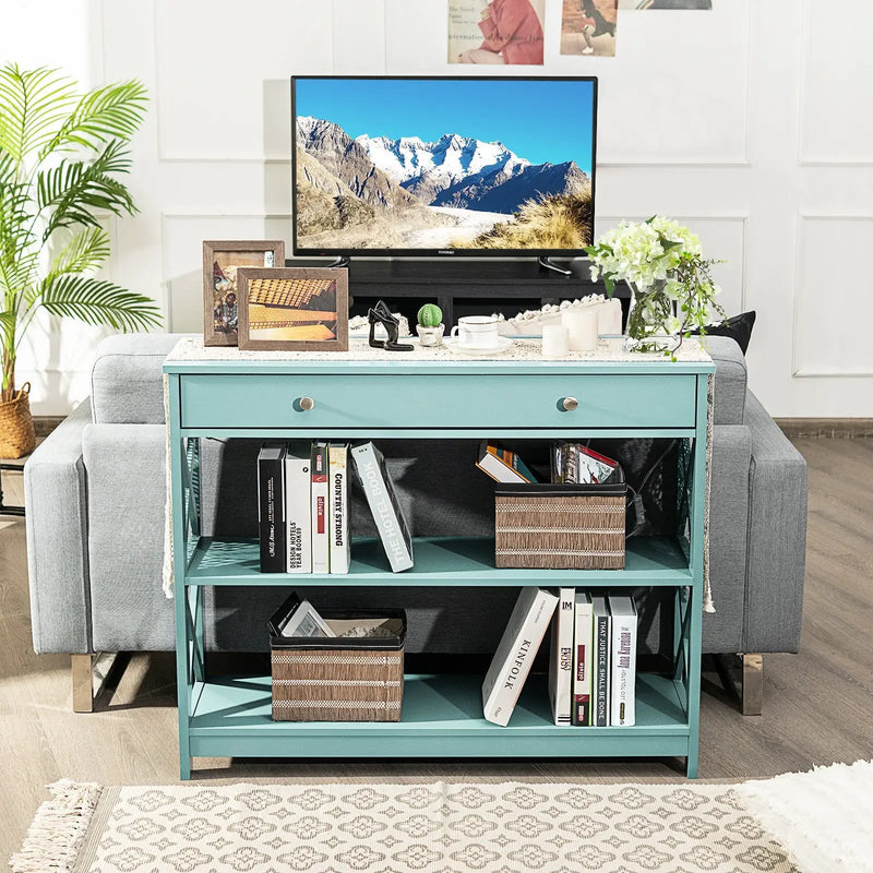 Console Table 3-Tier with Drawer and Storage Shelves by DirectDeals