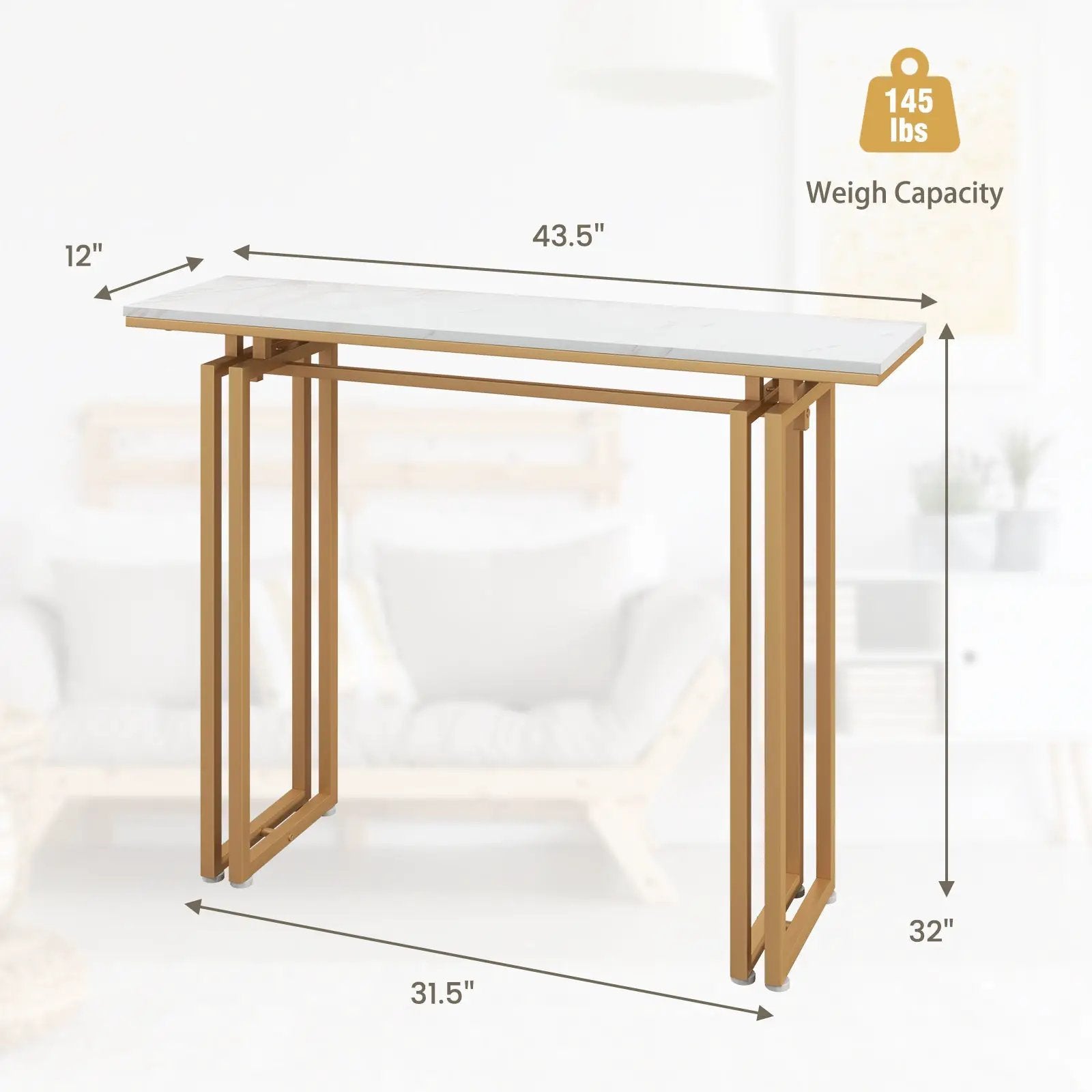 43.5 Inch Console Table with Heavy-duty Metal Frame-Golden by DirectDeals