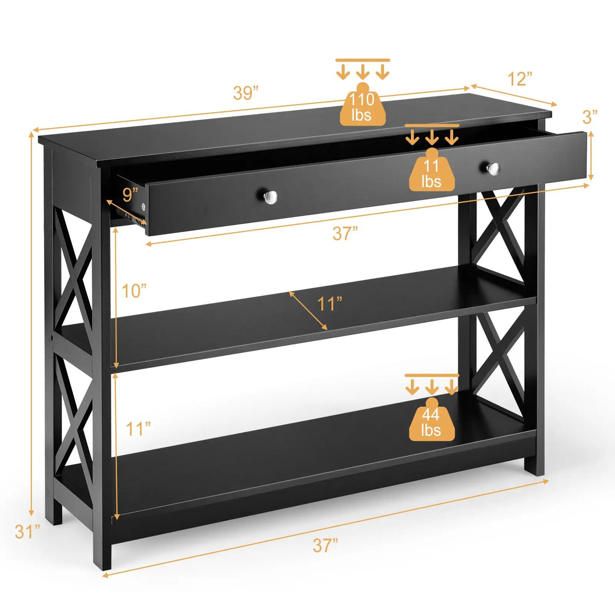 Console Table 3-Tier with Drawer and Storage Shelves, photo 30 of 48