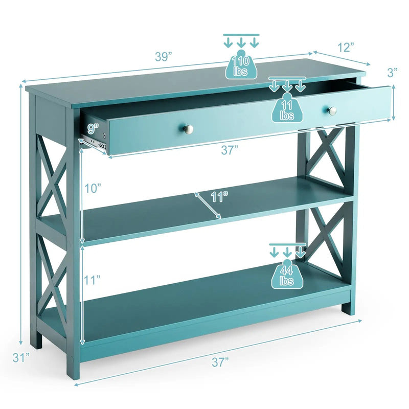 Console Table 3-Tier with Drawer and Storage Shelves by DirectDeals