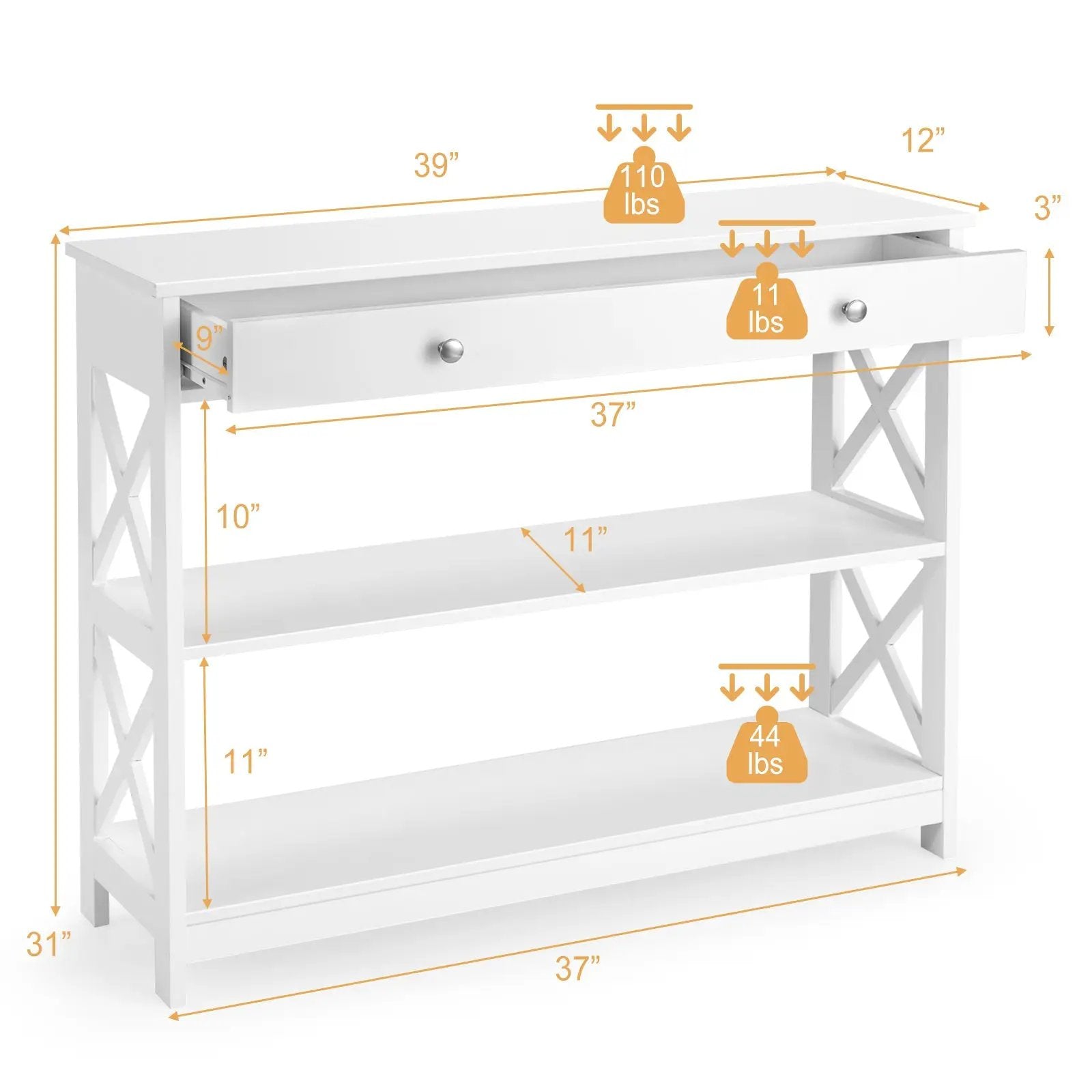 Console Table 3-Tier with Drawer and Storage Shelves by DirectDeals