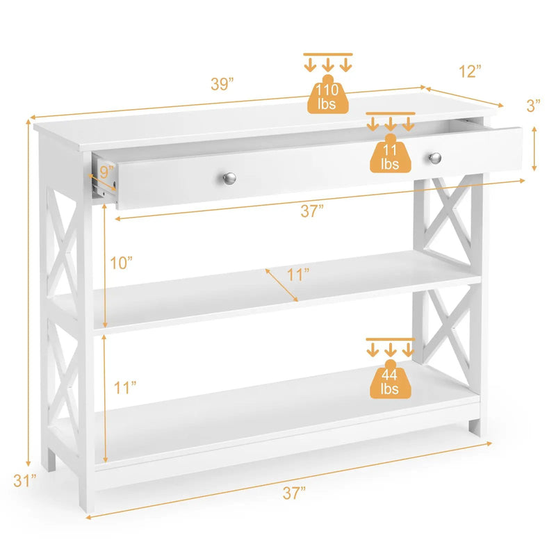 Console Table 3-Tier with Drawer and Storage Shelves by DirectDeals