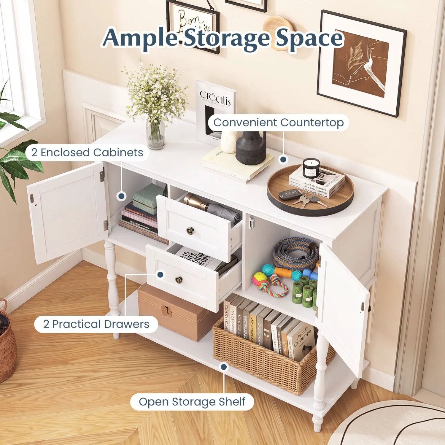 Console Table with 2 Drawers and Storage Cabinets by DirectDeals