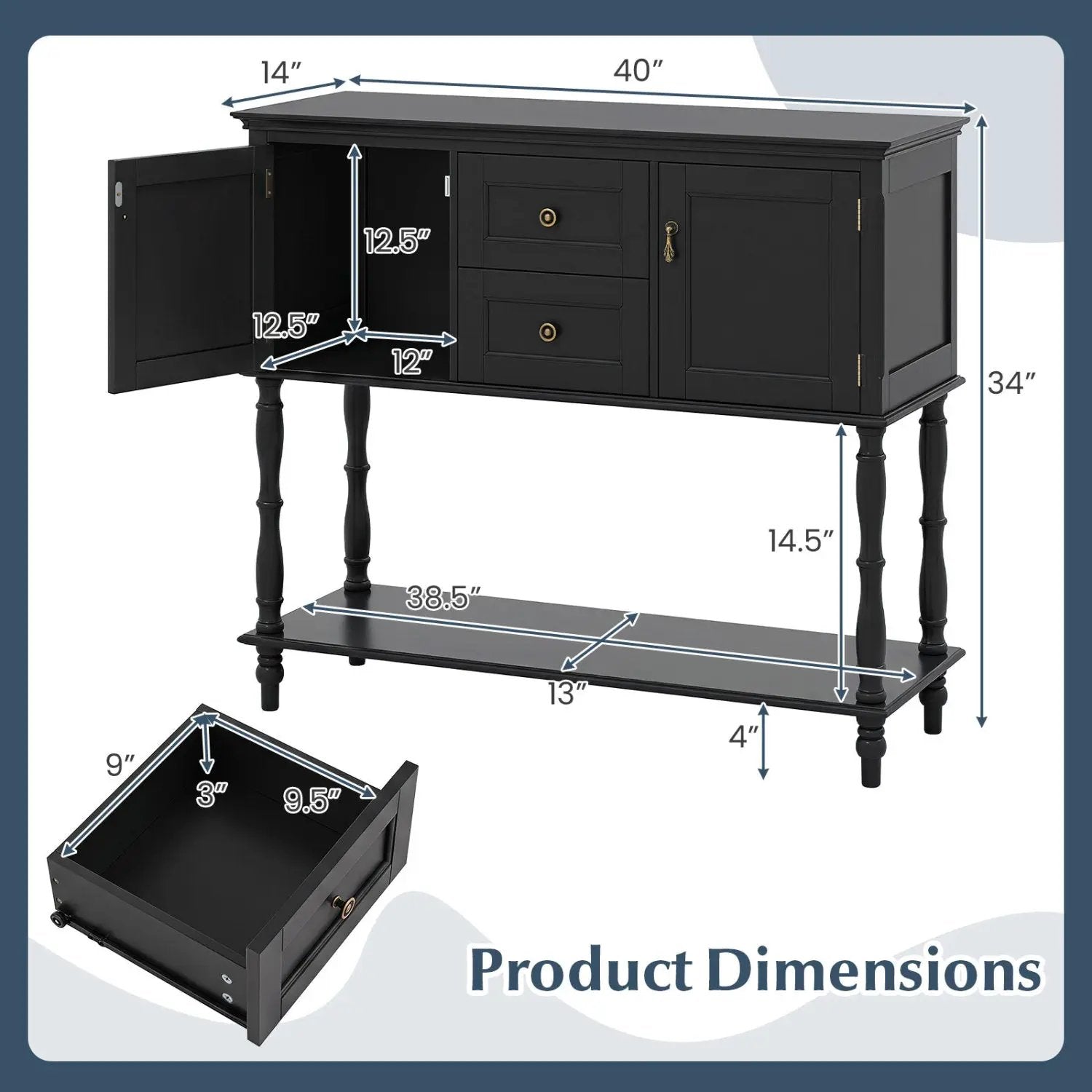 Console Table with 2 Drawers and Storage Cabinets by DirectDeals