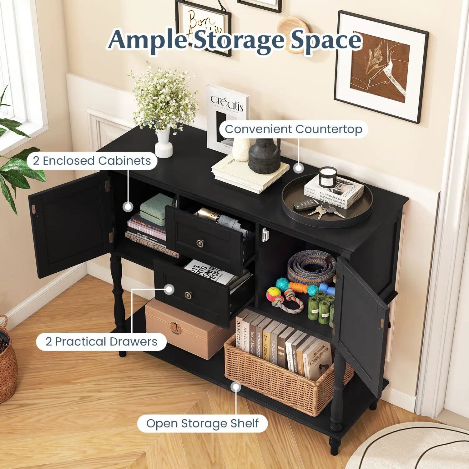 Console Table with 2 Drawers and Storage Cabinets by DirectDeals